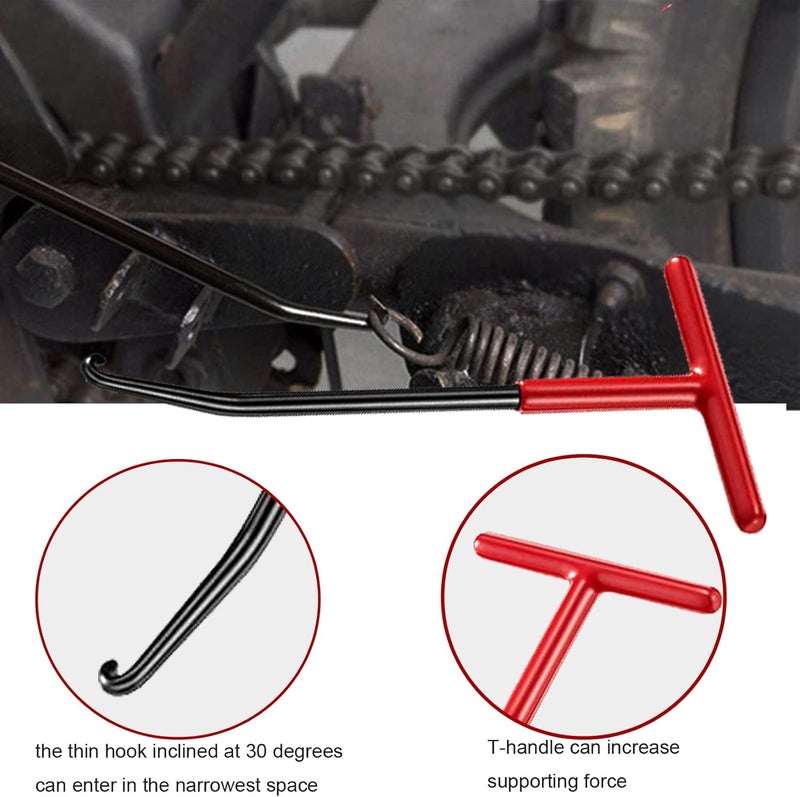 P1TOOLS Exhaust Spring Puller Tool,Motorcycle Exhaust Spring Hook T-Handle Type with Rubber Coating,Exhaust Pipe Spring Installed Puller Hooks for Motorcycle Dirt Bike (2, RED) - Image 3